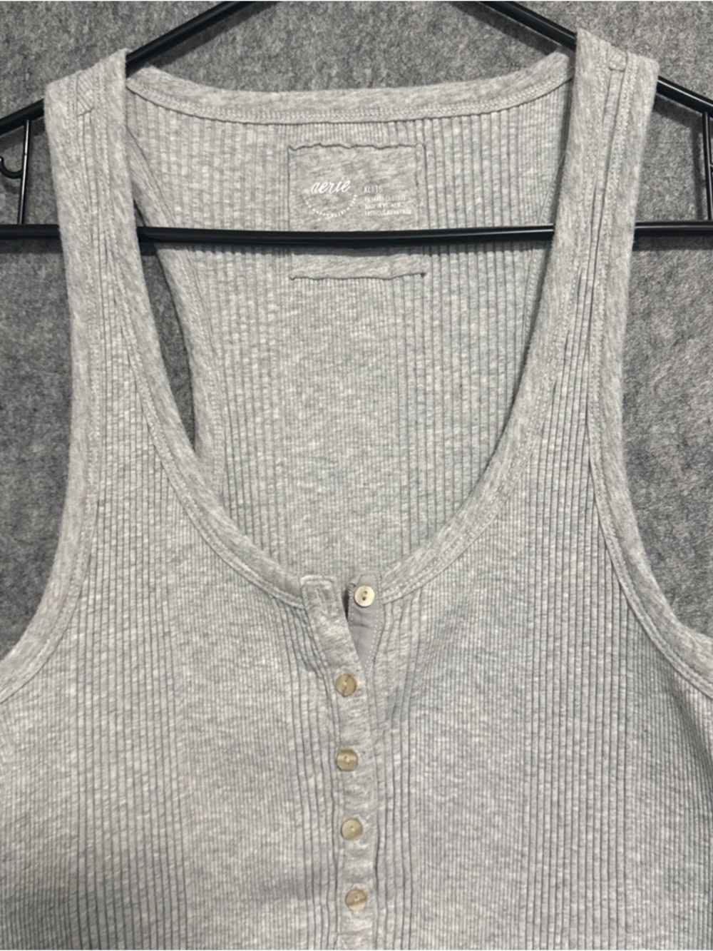aerie Light Gray Ribbed Henley Tank - Picture 2 of 12